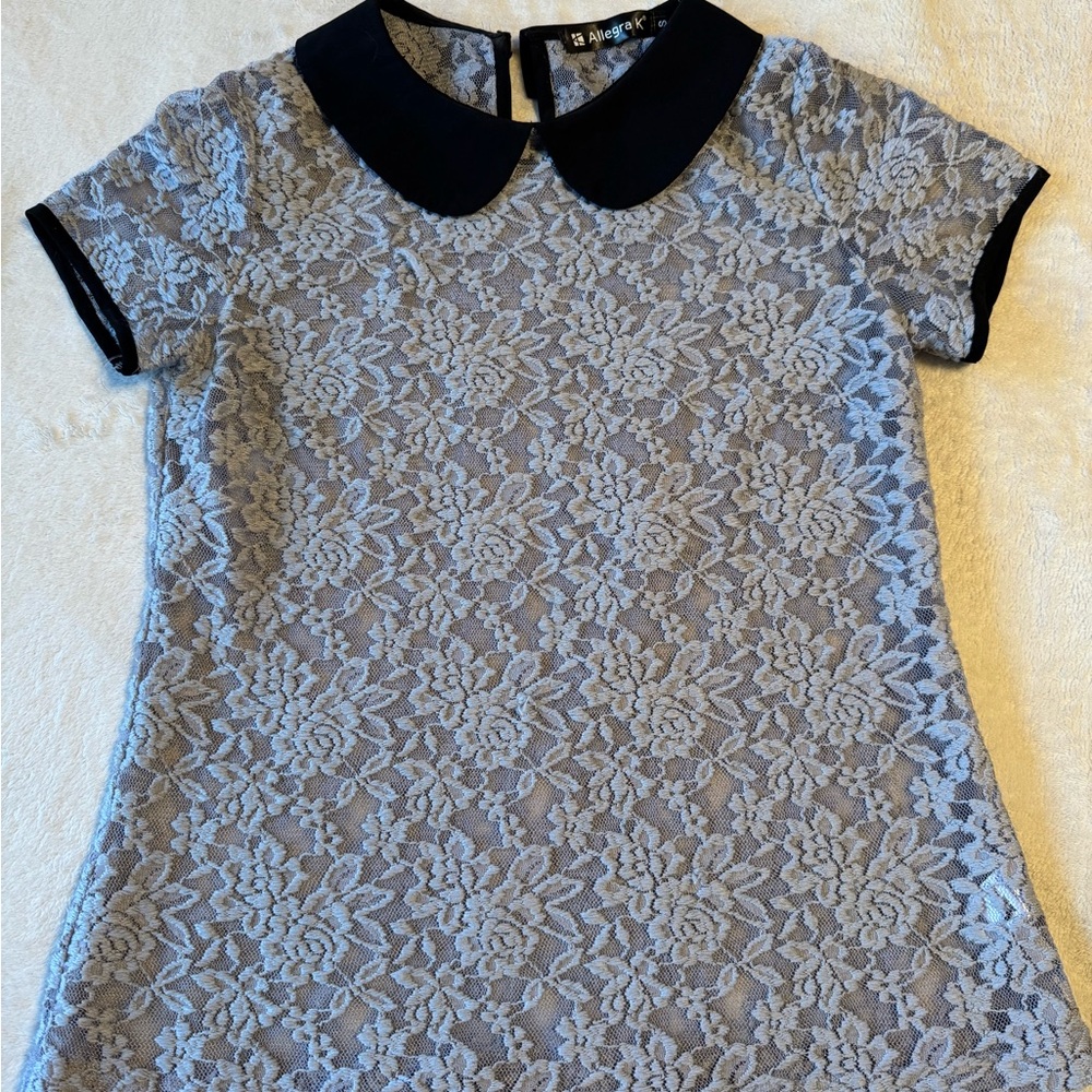 Allegra K Black and Gray Lace Top